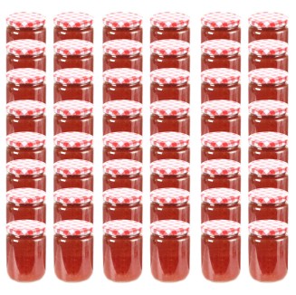 vidaXL Vaso Marmellata in Vetro Coperchio Bianco e Rosso 48 pz 230 ml