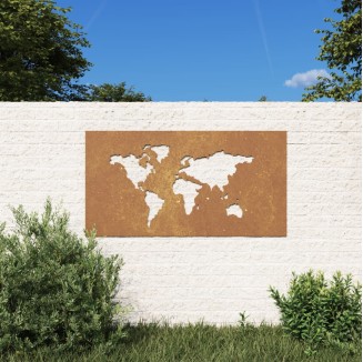 vidaXL Decorazione Muro Giardino 105x55 cm Mappa Mondo Acciaio Corten