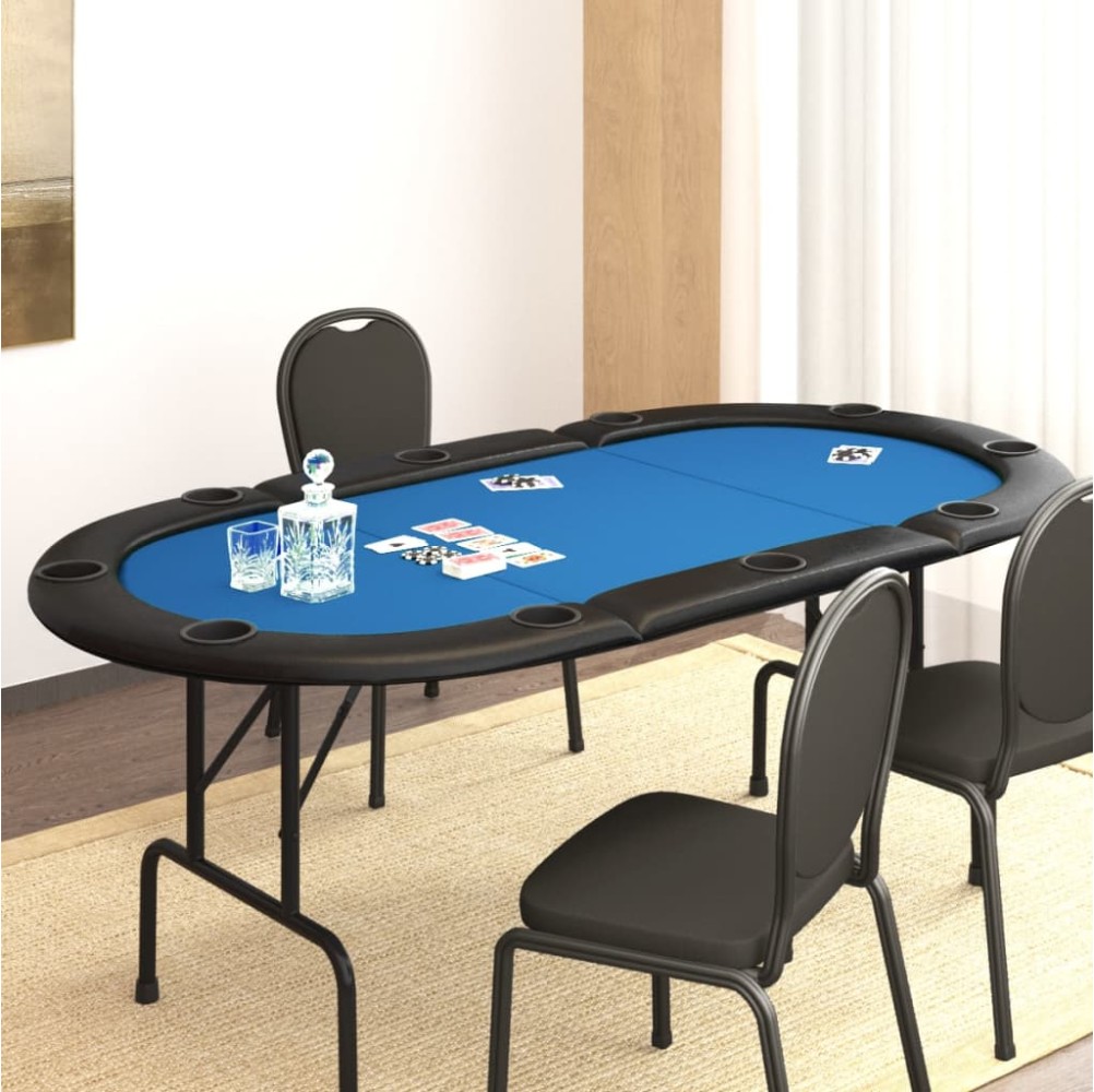 vidaXL Tavolo da Poker Pieghevole 10 Giocatori Blu 206x106x75 cm