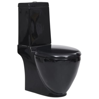 vidaXL Vaso WC in Ceramica da Bagno Rotondo Base con Scarico Nero