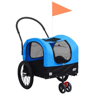 vidaXL Rimorchio da Bici per Animali Carrello Jogging 2in1 Blu e Nero