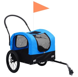 vidaXL Rimorchio da Bici per Animali Carrello Jogging 2in1 Blu e Nero