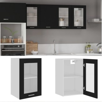 vidaXL Mobile Pensile con Vetro Nero 40x31x60 cm in Legno Multistrato