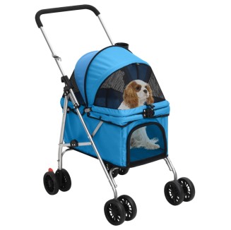 vidaXL Passeggino per Cani Pieghevole Blu 76x50x100cm Tessuto Oxford