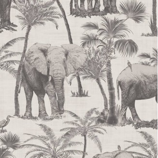 DUTCH WALLCOVERINGS Carta da Parati Elefanti Bosco Antracite