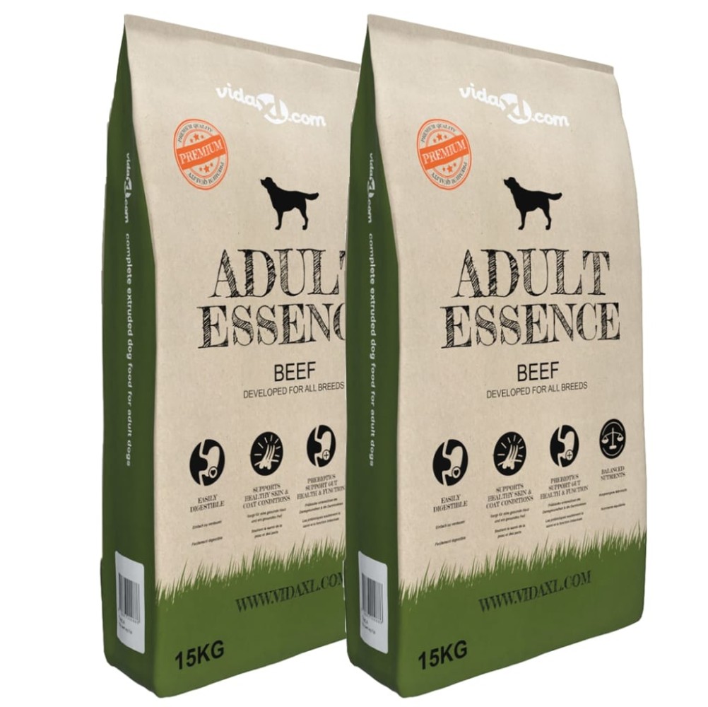 vidaXL Cibo Secco per Cani Premium Adult Essence Beef 2 pz 30 kg