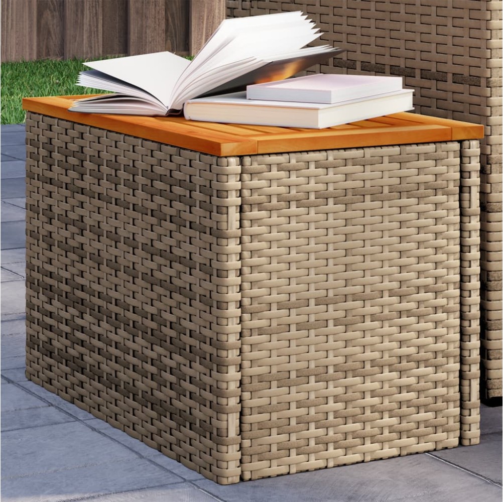 vidaXL Tavolini Giardino 2pz Beige 55x34x37 Polyrattan Legno Massello