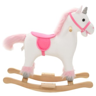 vidaXL Unicorno a Dondolo in Peluche 65x32x58 cm Bianco e Rosa