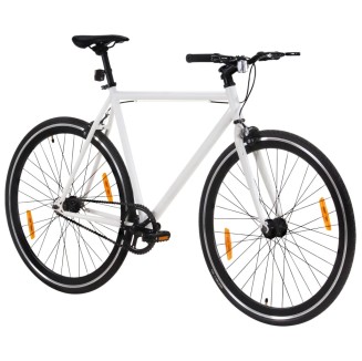 vidaXL Bicicletta a Scatto Fisso Bianca e Nera 700c 55 cm