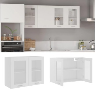 vidaXL Mobile Pensile con Vetro Bianco 80x31x60 cm Legno Multistrato