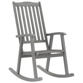 3064217 vidaXL Rocking Chair with Cushions Grey Solid Acacia Wood (311845+47540)