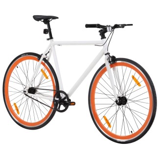 vidaXL Bicicletta a Scatto Fisso Bianca e Arancione 700c 55 cm