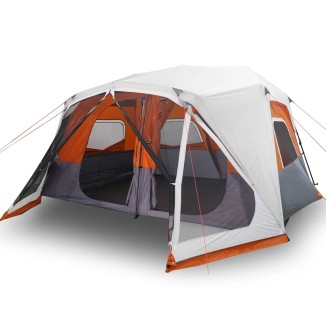 vidaXL Tenda Campeggio Luce LED 10 Persone Grigio Chiaro e Arancione