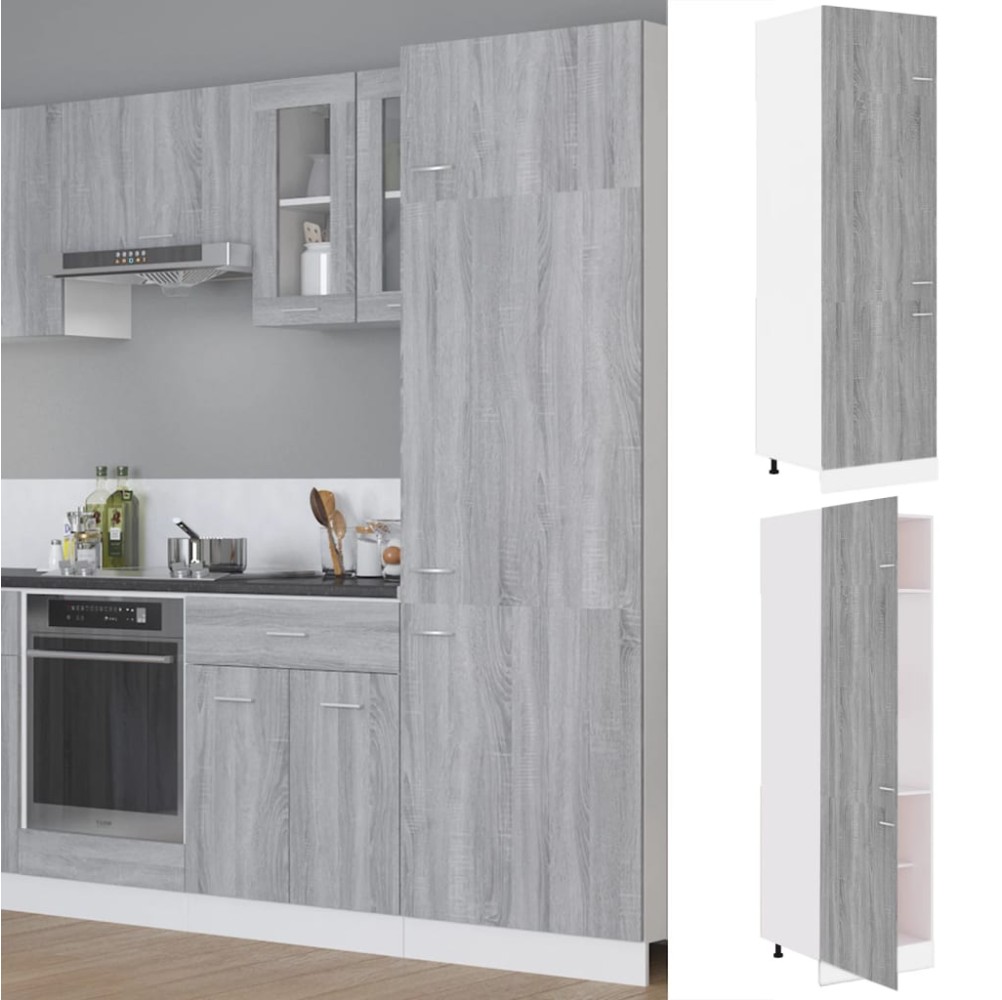 vidaXL Armadio per Frigo Grigio Sonoma 60x57x207 cm Legno Multistrato