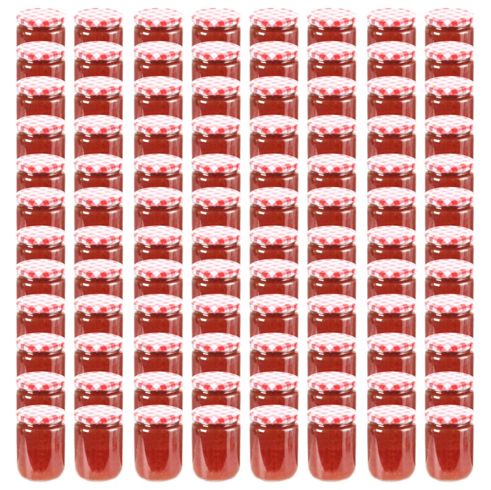 vidaXL Vasi Marmellata in Vetro Coperchio Bianco e Rosso 96 pz 230 ml