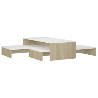 vidaXL Set Tavolini ad Incastro Bianco e Rovere Sonoma 100x100x26,5 cm