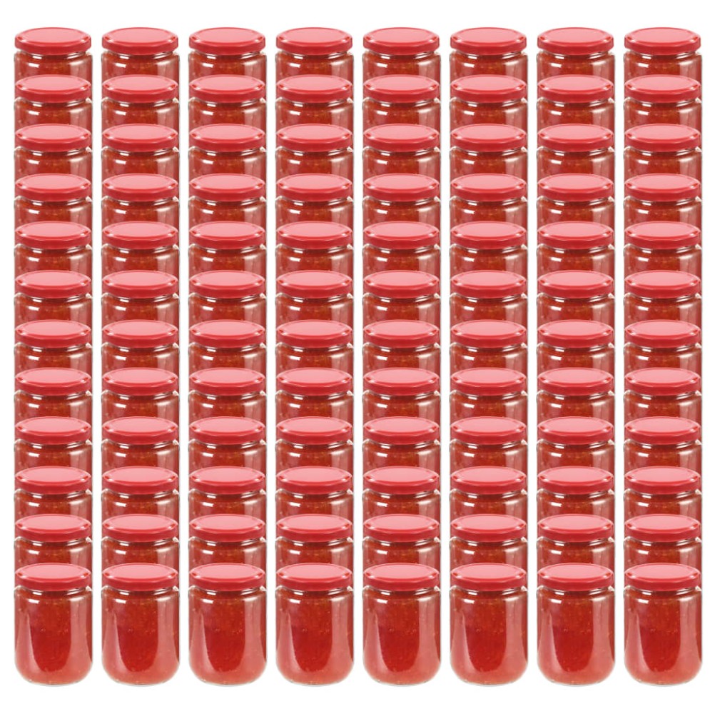 vidaXL Vasi per Marmellata in Vetro Coperchio Rosso 96 pz 230 ml